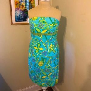 Lilly Pulitzer Floral Tiki Strapless Dress Vintage White Label